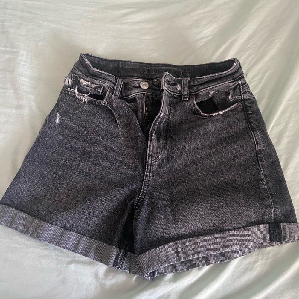 American Eagle Outfitters Black Jean Shorts High-Waisted Rolled Cuffs